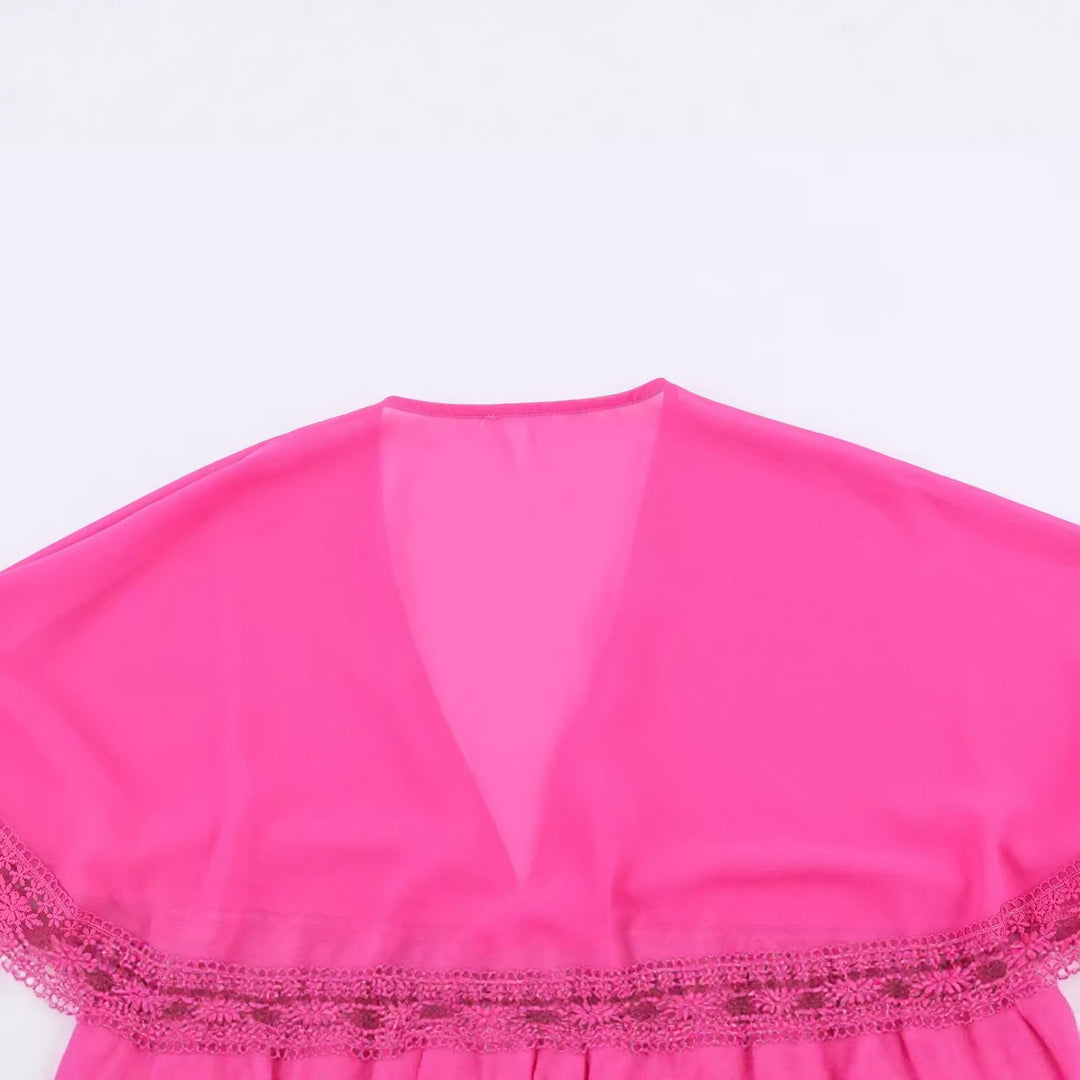 Damen Maxikleid mit Capelet, Stehkragen und Spitzenverzierung Shop Nory