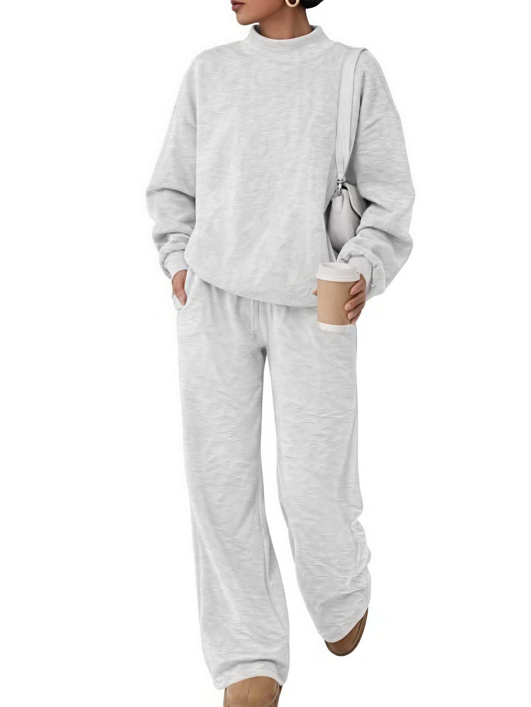 Damen Lässiges Lounge-Set mit hohem Stehkragen und weiter Jogginghose Shop Nory