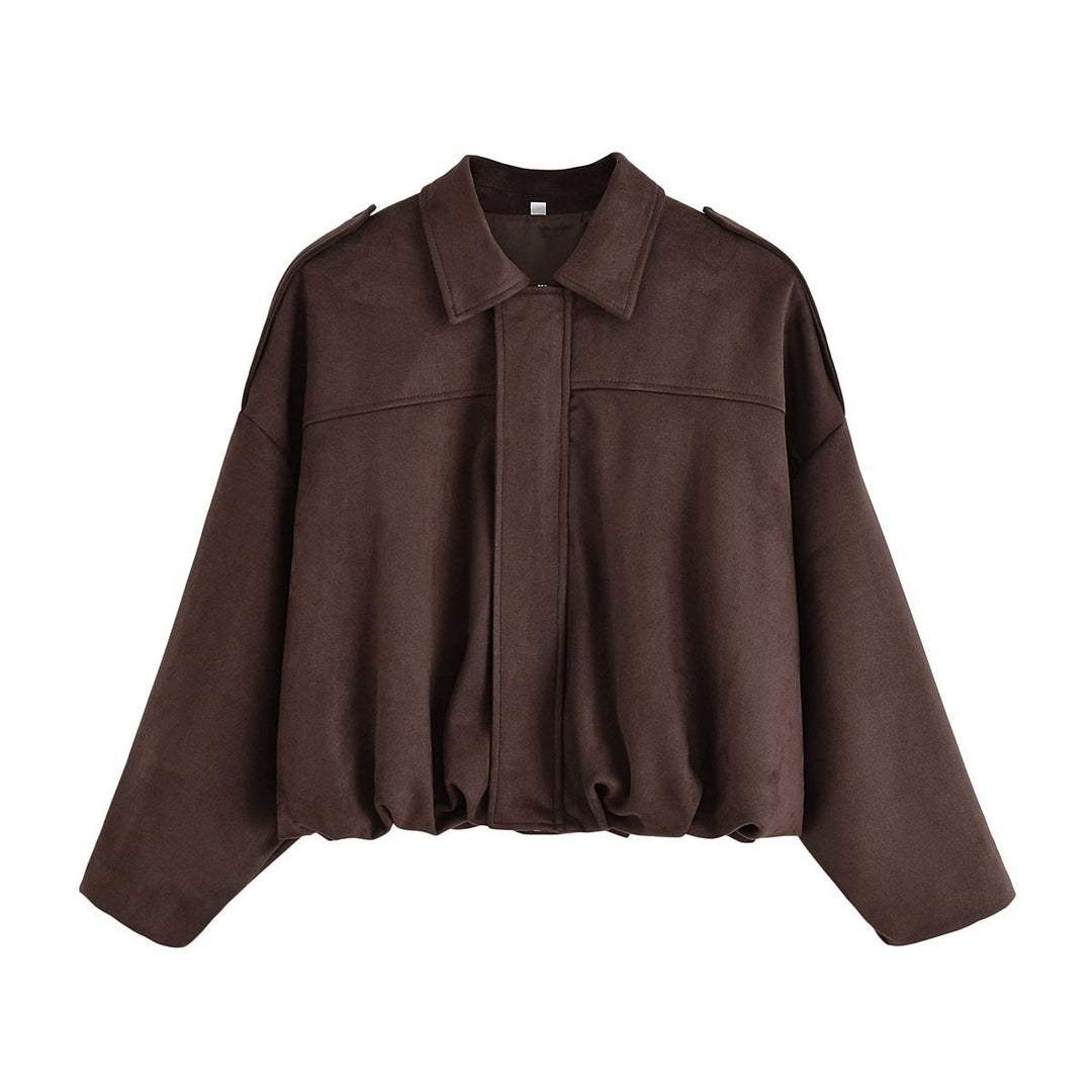 Damen Oversize Wildlederimitat-Kurzjacke Shop Nory