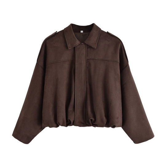 Damen Oversize Wildlederimitat-Kurzjacke Shop Nory