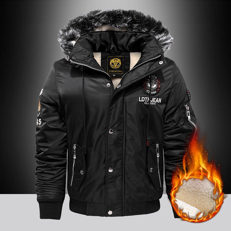 Herren Wattierter Pilotenbomber mit Teddyfleece‑Innenfutter, Kunstfellkapuze und Utility‑Taschen Shop Nory