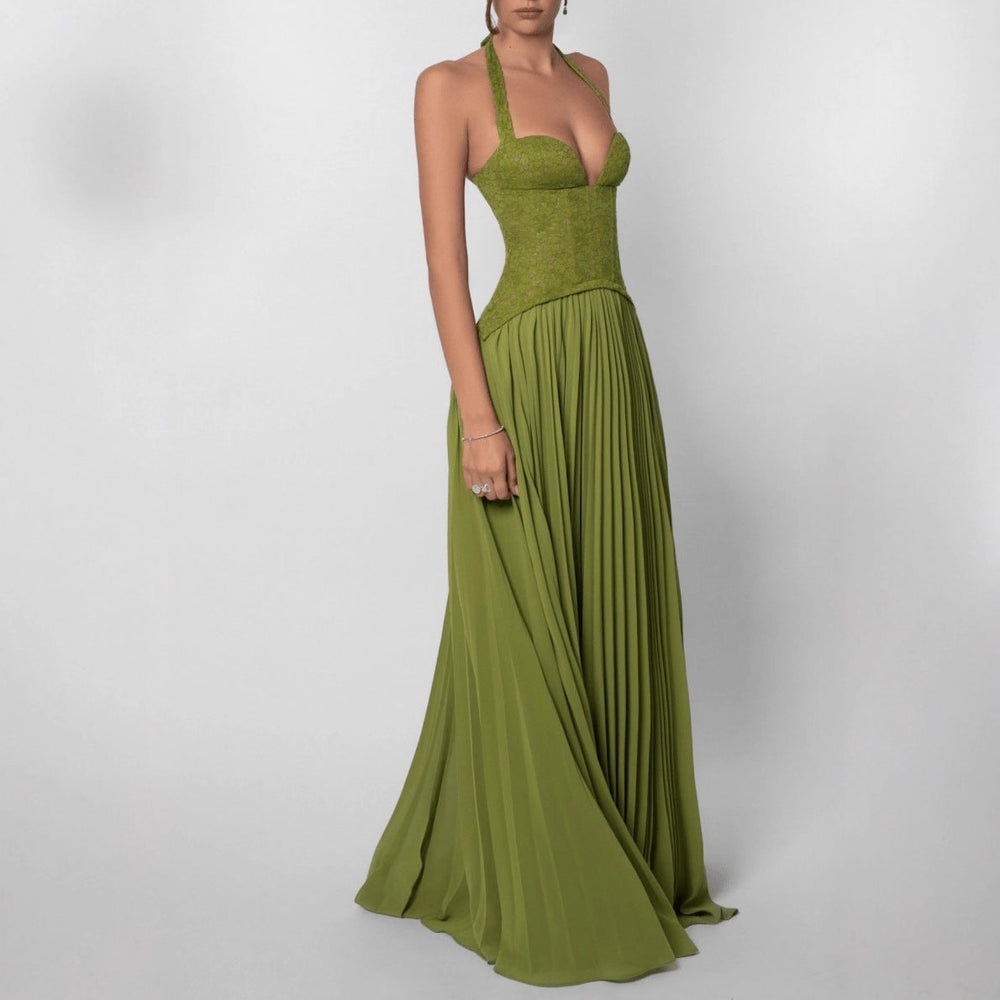 Damen nan elegantes Abendkleid mit Spitzenkorsett und plissiertem Maxirock