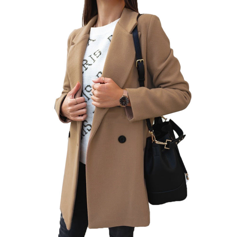 Damen Eleganter taillierter Wollmix-Mantel mit Reverskragen und verdeckter Knopfleiste Shop Nory