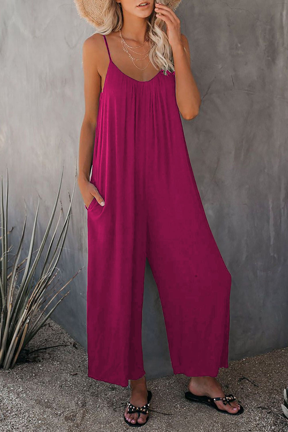 Damen Lässiger Sommer-Jumpsuit mit tiefem Ausschnitt und praktischen Taschen