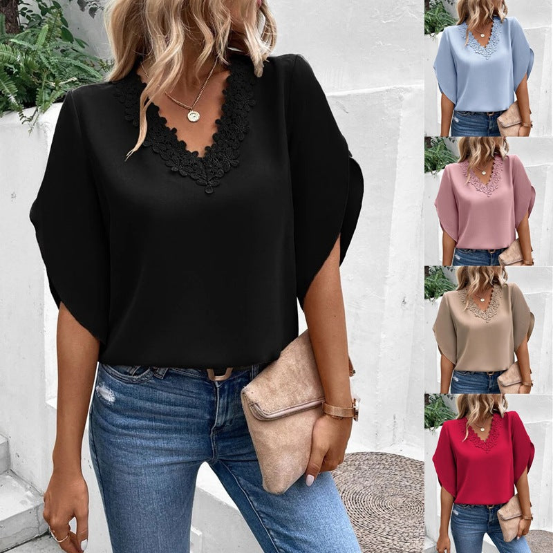 Damen elegante Bluse mit Spitzenverzierung Shopnory