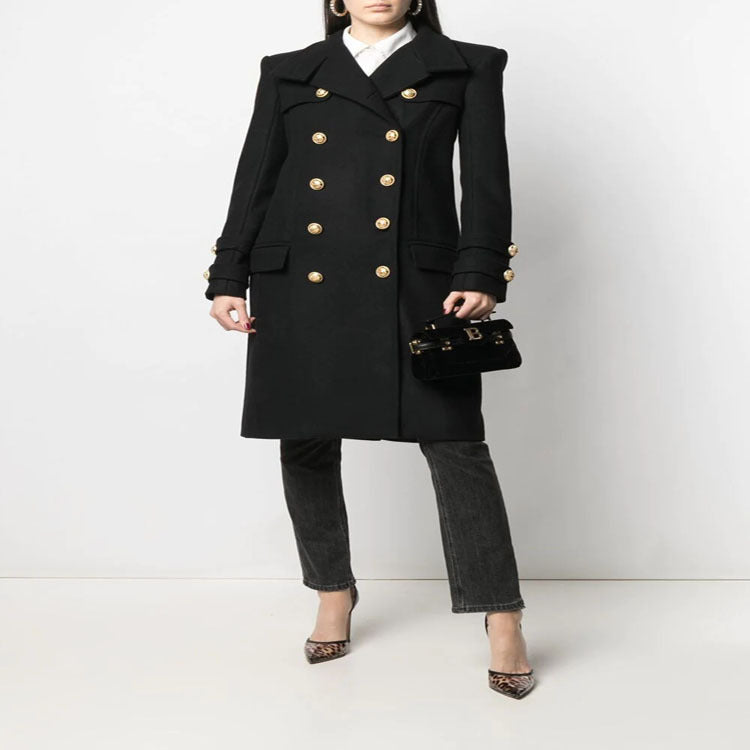 Damen Eleganter Wollmix-Longcoat im Marineinspirierten Doppelreiher mit Oversized-Schalkragen und Zierärmeln Shop Nory