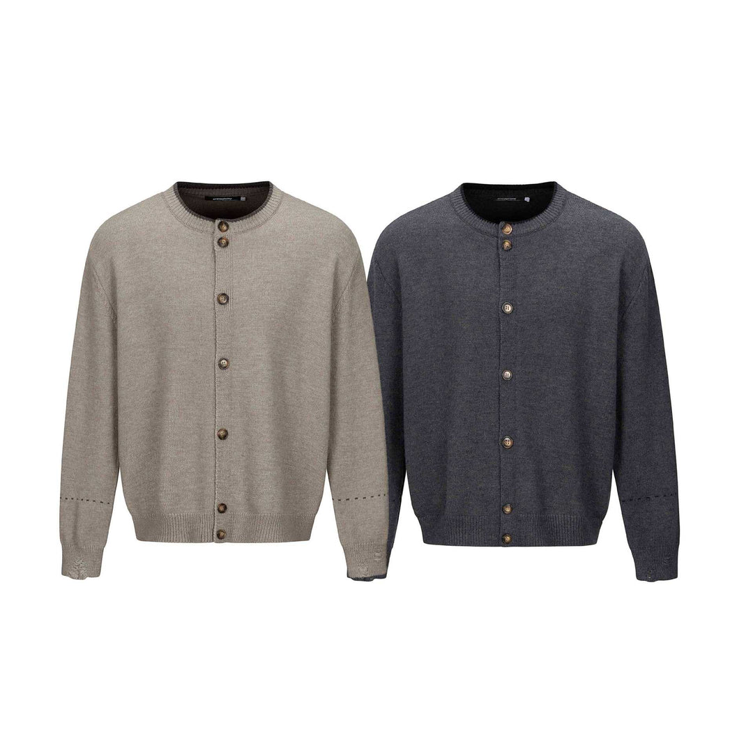 Unisex Schlichte Strickjacke mit Rundhals, Holzknopfleiste und geripptem Saum Shop Nory