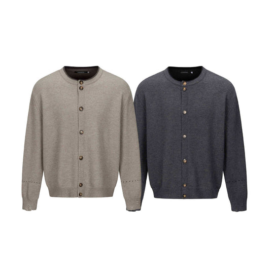 Unisex Schlichte Strickjacke mit Rundhals, Holzknopfleiste und geripptem Saum Shop Nory