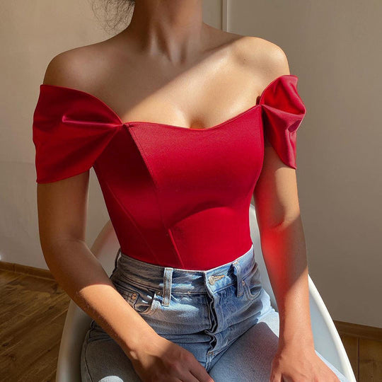 Damen Off-Shoulder Body mit Puffärmeln
