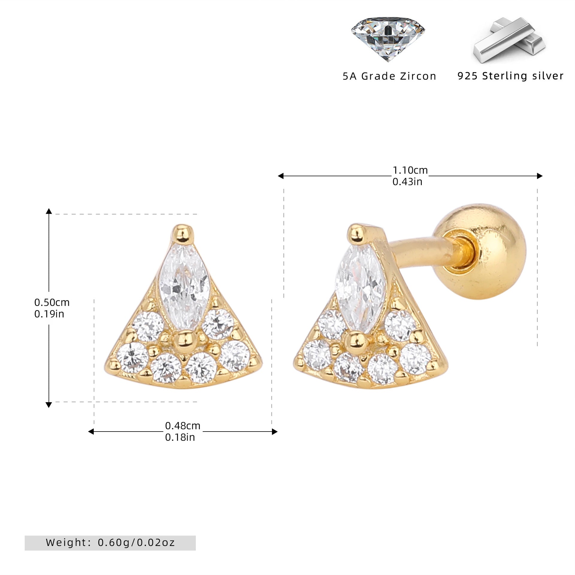 Damen Ohrstecker im eleganten Dreieckedesign mit funkelnden Zirkonen Shop Nory