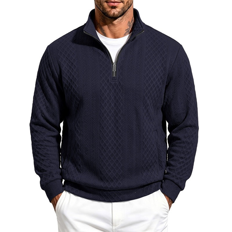 Herren Texturierter Halbzip-Pullover mit Stehkragen und Strukturmuster Shop Nory