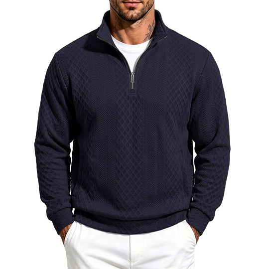 Herren Texturierter Halbzip-Pullover mit Stehkragen und Strukturmuster Shop Nory