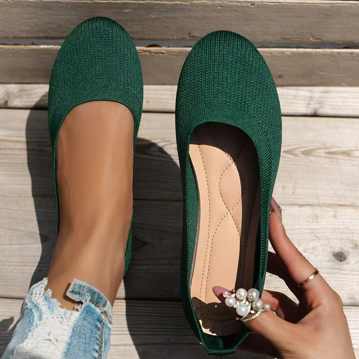 Damen bequeme Textil-Ballerinas im modernen Rippendesign Shopnory