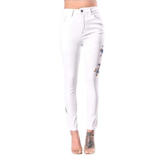 Damen Hochtaillierte Sculpting-Skinny-Jeans mit seitlicher Blumenstickerei Shop Nory