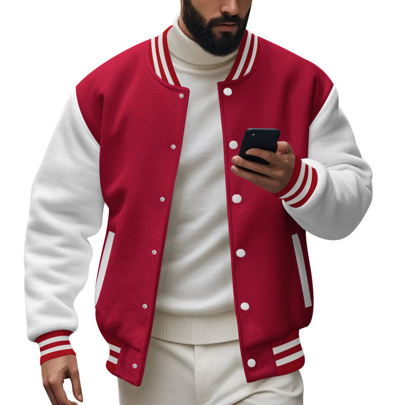 Herren Varsity-Jacke mit kontrastierenden Ärmeln und gestreiften Bündchen