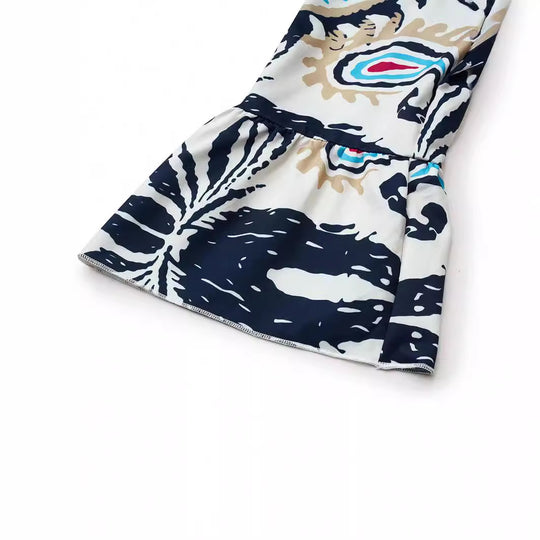 Damen Lässiges Stufenkleid mit Tellerrock und Trompetenärmeln Shop Nory