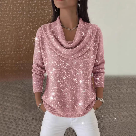 Damen Glitzernder Strickpullover mit Wasserfall-Ausschnitt Shop Nory