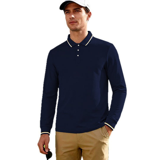 Herren Golf-Performance-Poloshirt langärmlig atmungsaktiv mit Kontrastkragen Shop Nory