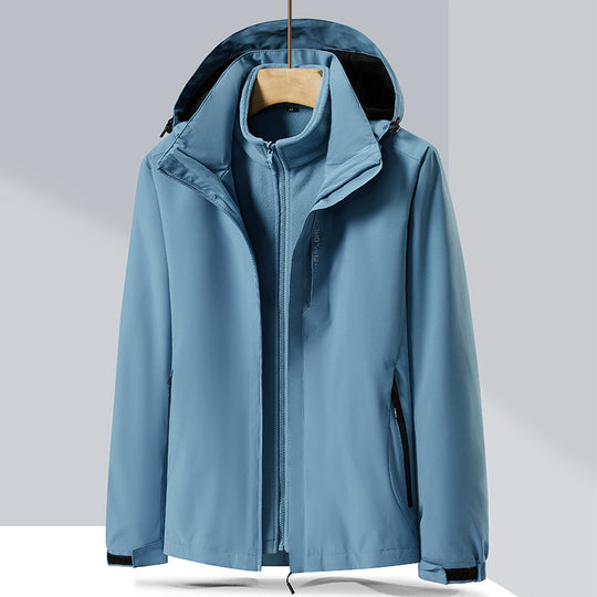 Herren zweilagige Softshell-Regenjacke mit abnehmbarem Fleece‑Innenlayer und verstellbarer Kapuze Shop Nory