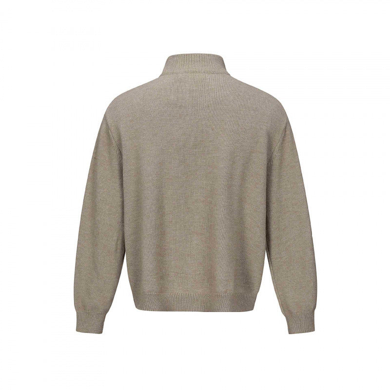Unisex Feinstrick-Halbzipp-Pullover mit Stehkragen und diagonaler Struktur Shop Nory