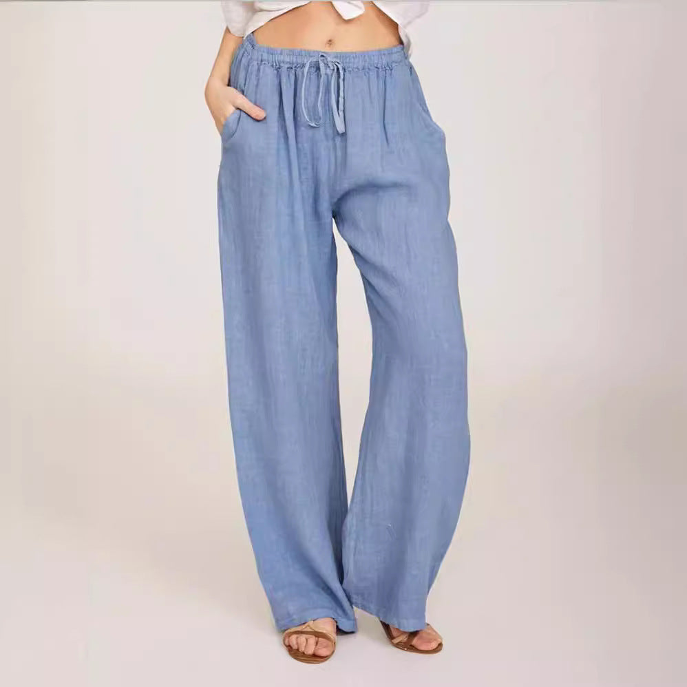 Damen luftige Palazzo-Hose mit Tunnelzugbund, elastischem Taillenabschluss und seitlichen Eingrifftaschen Shop Nory