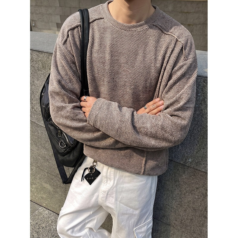Herren Oversize Waffelstrick-Pullover mit Rundhalsausschnitt Shop Nory