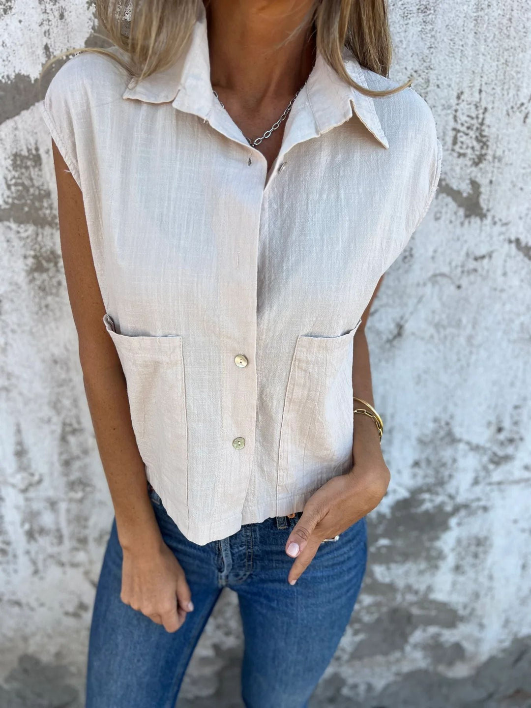 Damen Kurzarm Bluse mit praktischen Taschen