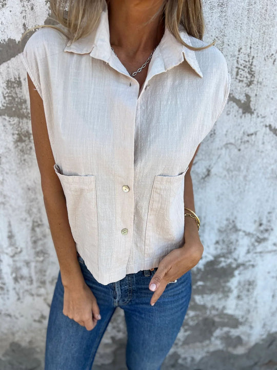 Damen Kurzarm Bluse mit praktischen Taschen