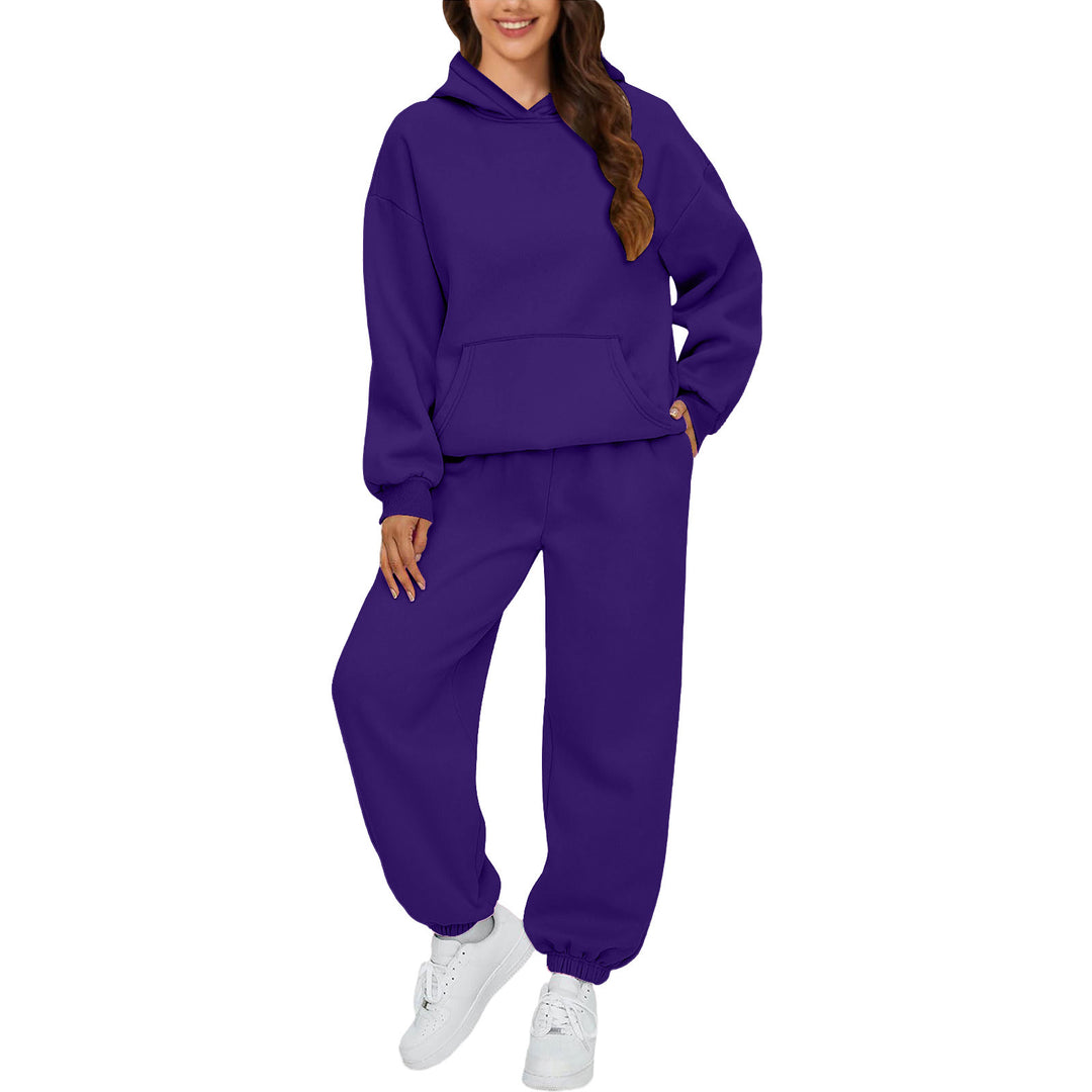 Damen nan gemütliches French-Terry Loungewear-Set mit doppellagiger Kapuze, Kängurutasche und elastischem Knöchel-Jogger Shop Nory