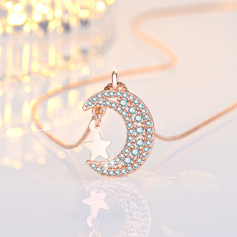 Damen Halskette mit funkelndem Mond- und Sternanhänger Shop Nory 1781702534