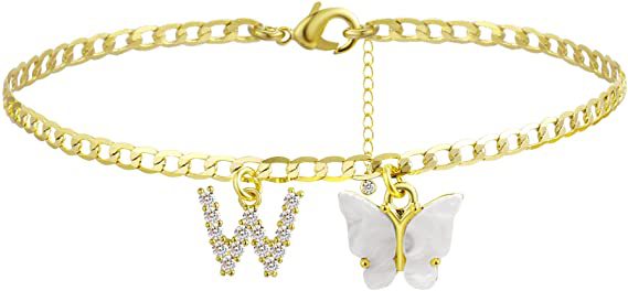 Damen Fußkettchen mit eleganten Glitzer- und Schmetterlingsanhängern Shop Nory