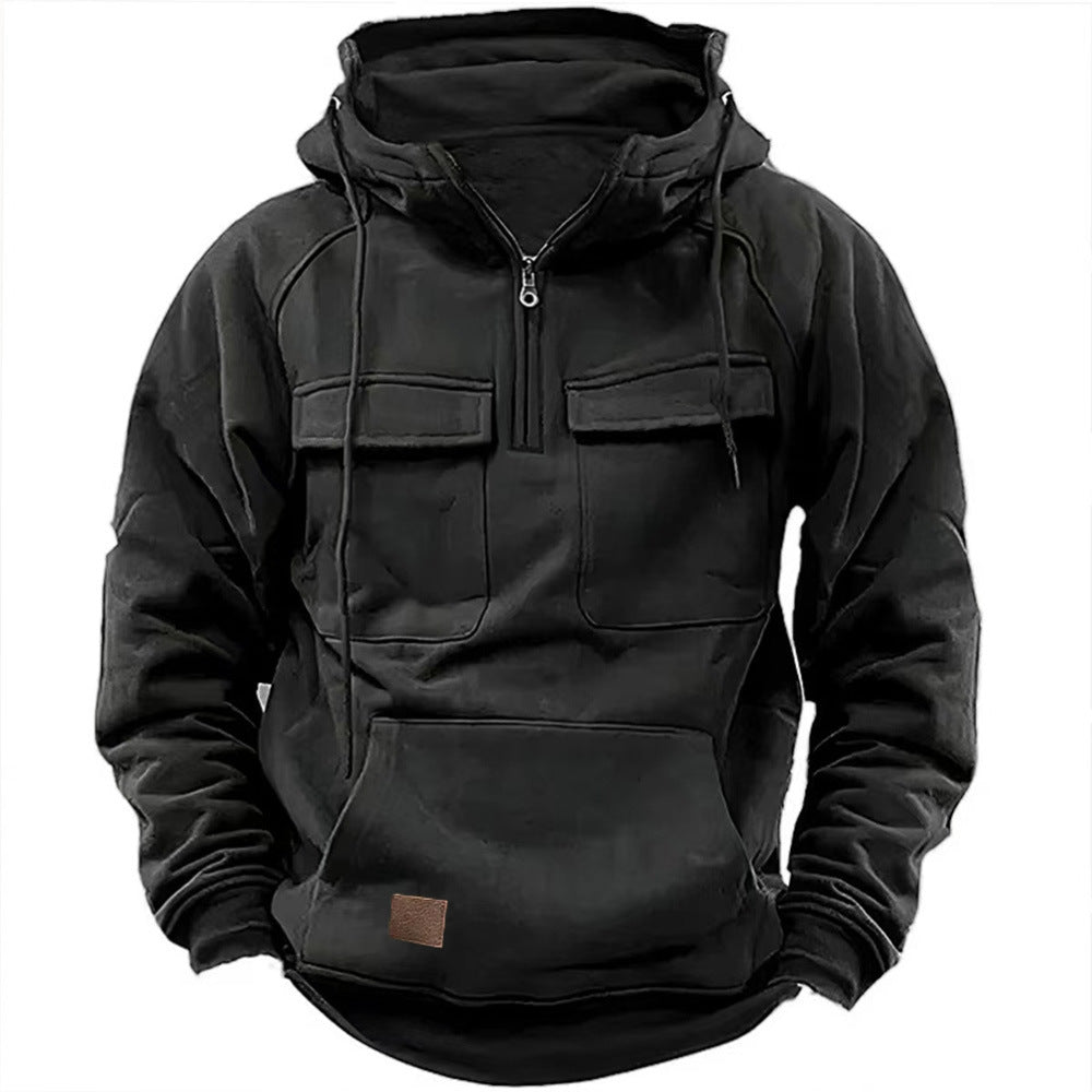Herren nan Utility Kapuzenpullover mit aufgesetzten Brusttaschen und halbem Reißverschluss Shop Nory
