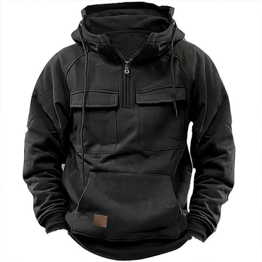 Herren nan Utility Kapuzenpullover mit aufgesetzten Brusttaschen und halbem Reißverschluss Shop Nory