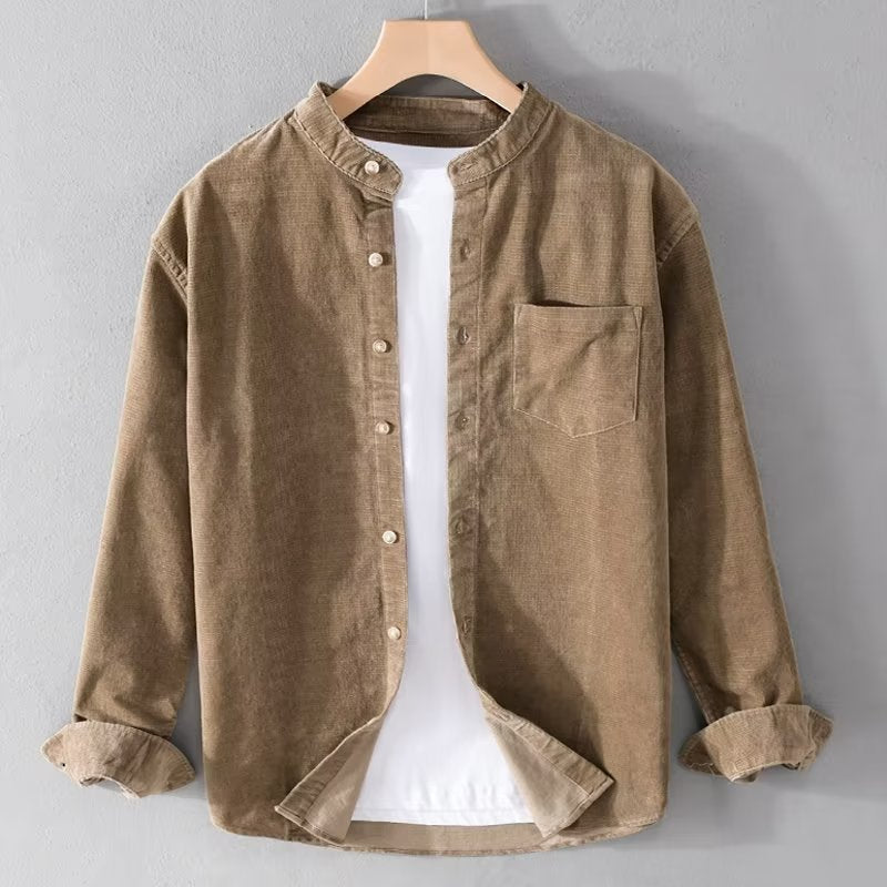 Herren Cordhemden mit Mandarin-Kragen und minimalistischem Design