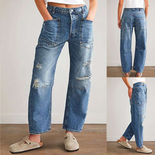 Damen Denim-Hosen mit großflächigen Taschen
