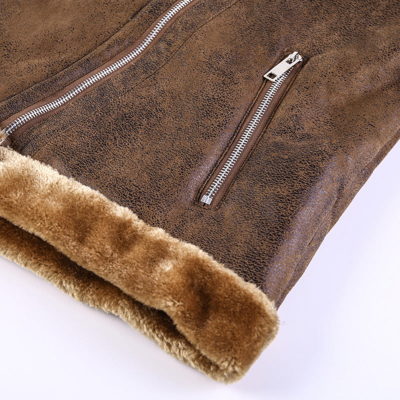 Herren Lederimitat-Fliegerjacke mit Teddyfutter und asymmetrischem Reißverschluss Shop Nory