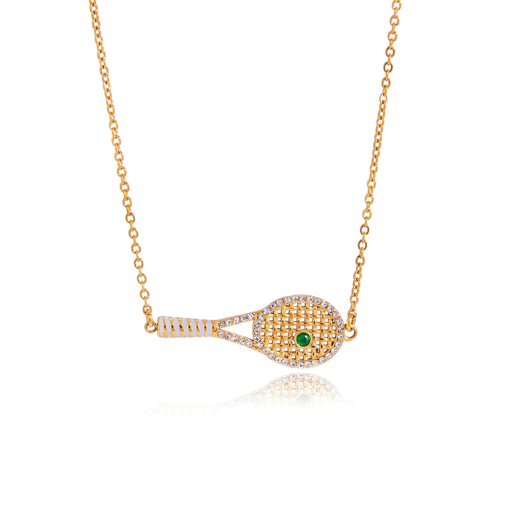 Damen Halskette mit Tennis-Racket-Anhänger aus hypoallergenem Edelstahl und eleganter Zirkonia-Verzierung Shop Nory