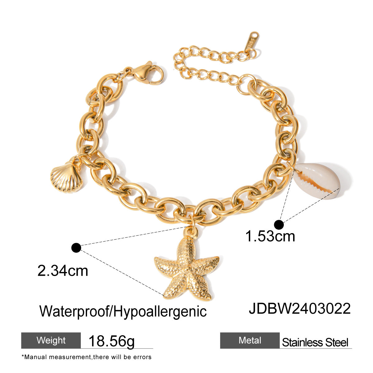 Damen Armband mit muschelmotivierten Anhängern aus hypoallergenem Edelstahl Shop Nory