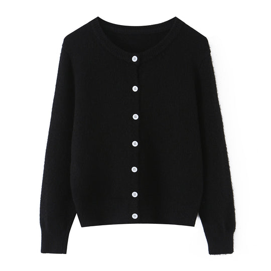 Damen Feinstrick-Cardigan mit Rundhalsausschnitt, durchgehender Knopfleiste und geripptem Saum Shop Nory