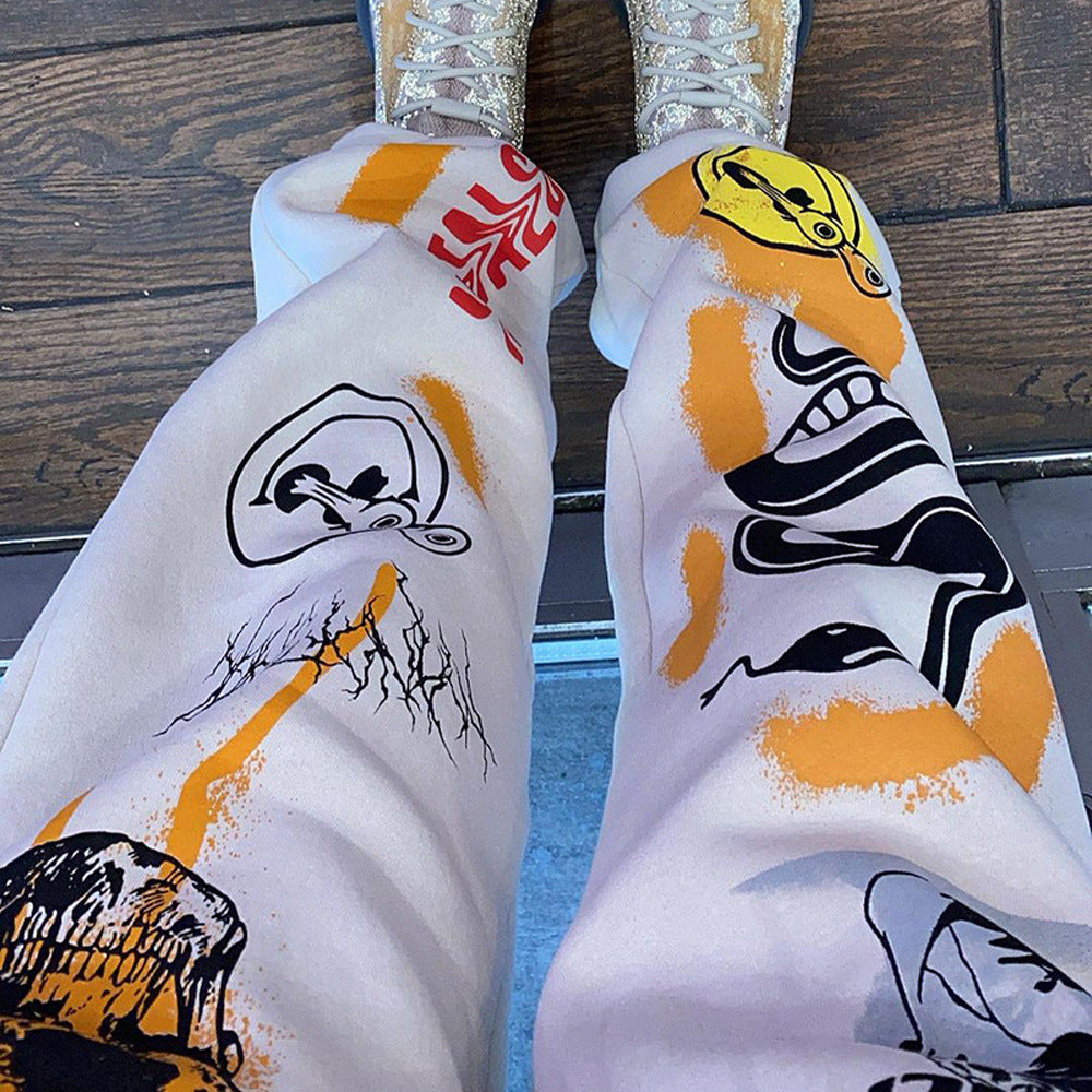 Damen Grafik-Jogginghose mit hohem Bund, Kordelzug und Streetwear-Prints Shop Nory