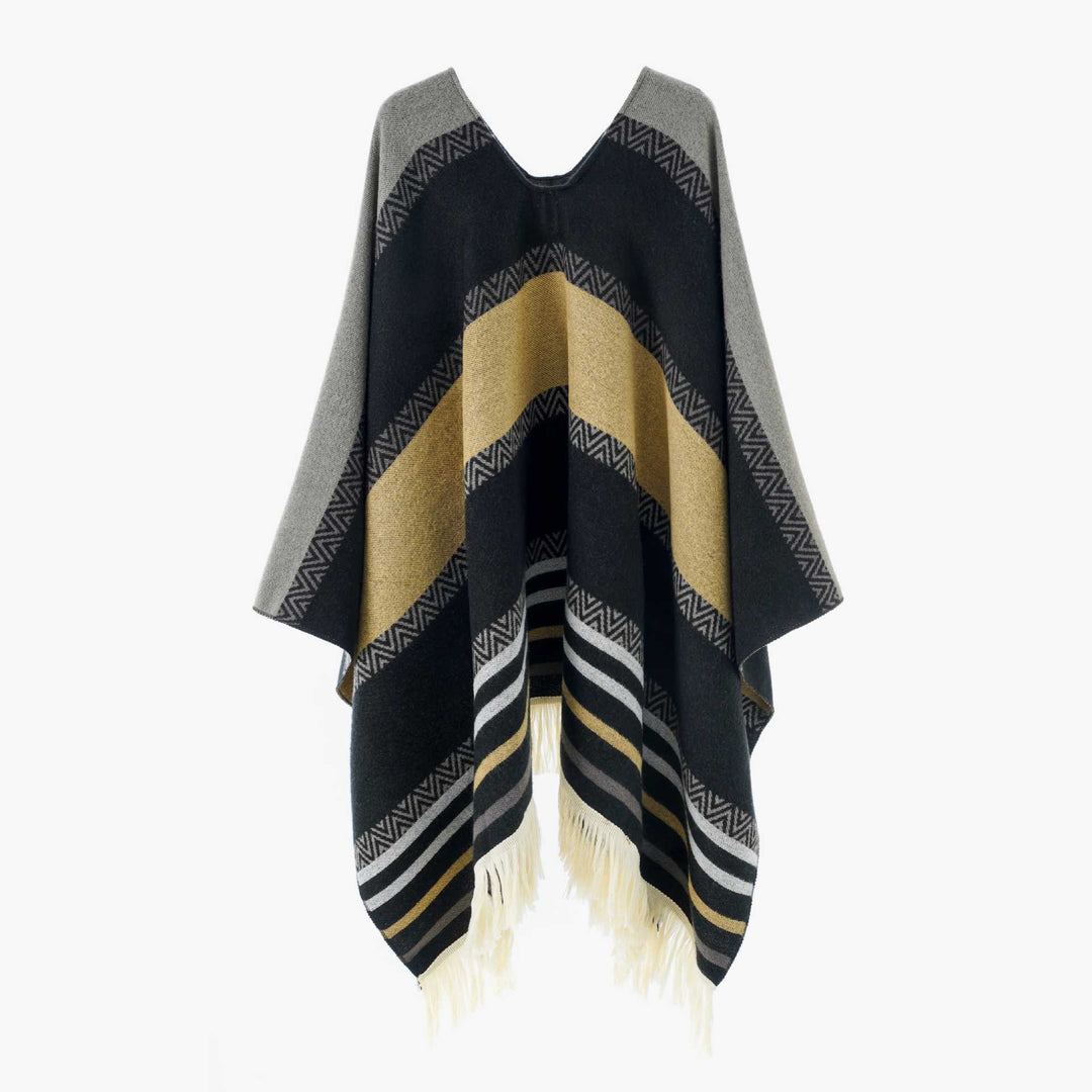 Damen Oversize Poncho-Cape mit V-Ausschnitt und Fransensaum Shop Nory