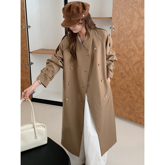 Damen Lang geschnittener Trenchcoat mit doppelreihiger Knopfleiste und verstellbaren Ärmelriegeln Shop Nory