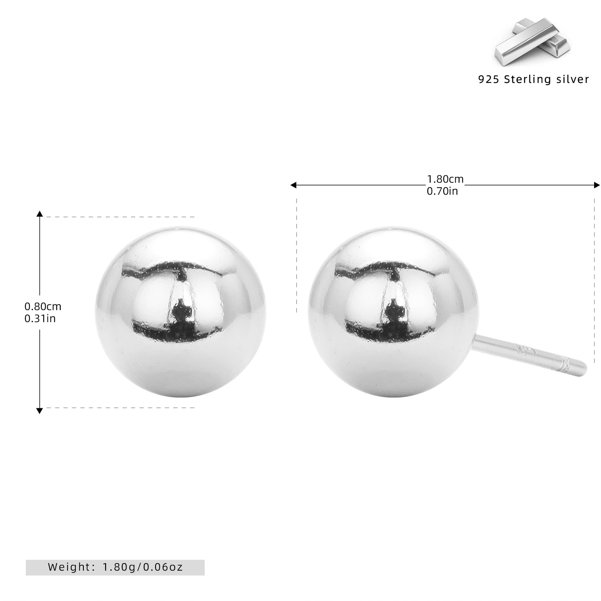 Damen Ohrstecker aus 925 Sterling Silber mit glänzenden Kugeldesign Shop Nory