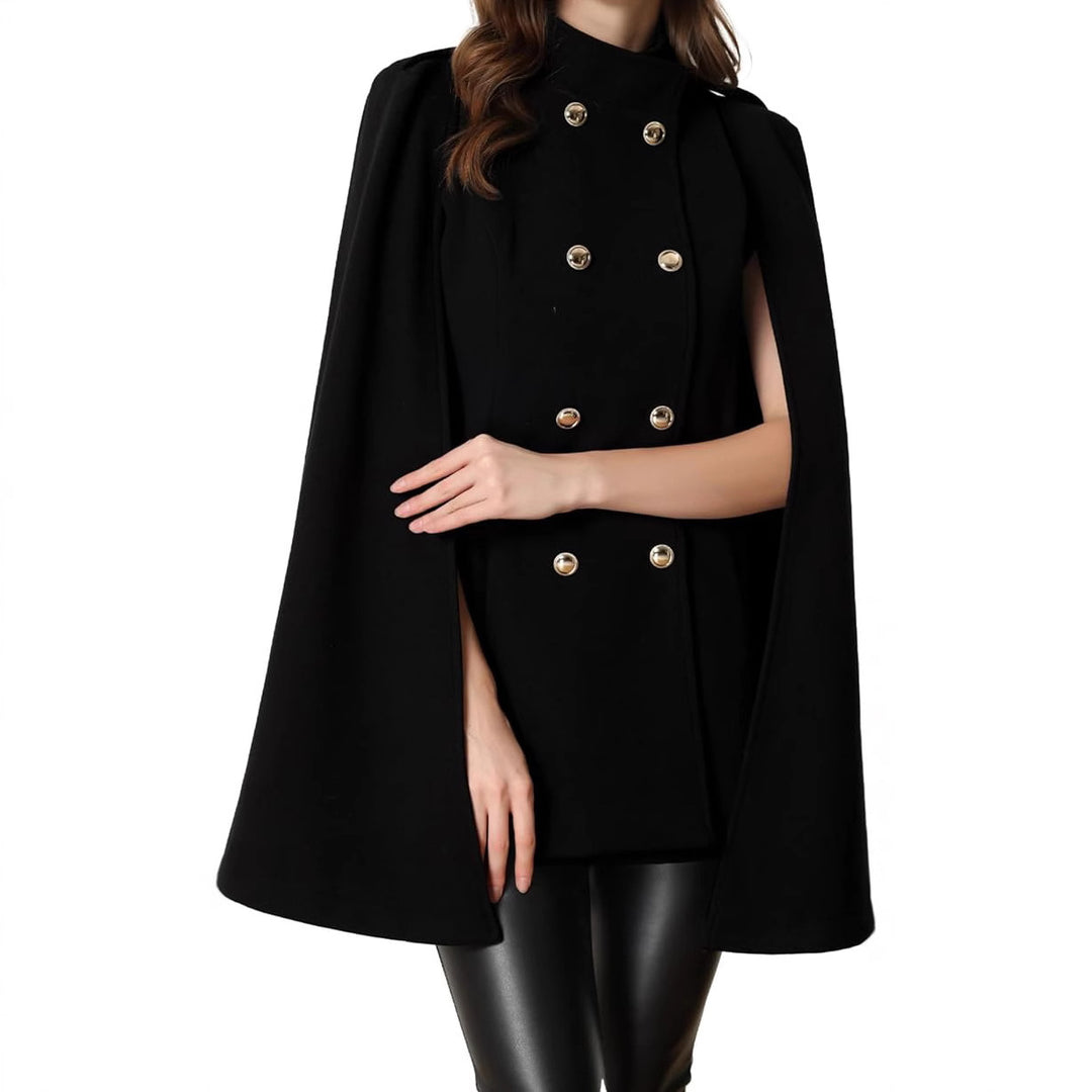 Damen Kurzcape-Mantel aus Wollmix mit Doppelreiher Schulterriegeln und Arm-Schlitzen Shop Nory