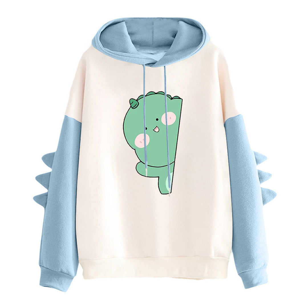 Damen nan weiter Kapuzenpullover mit dreidimensionalen Rückenstacheln und niedlichem Dino-Print Shop Nory