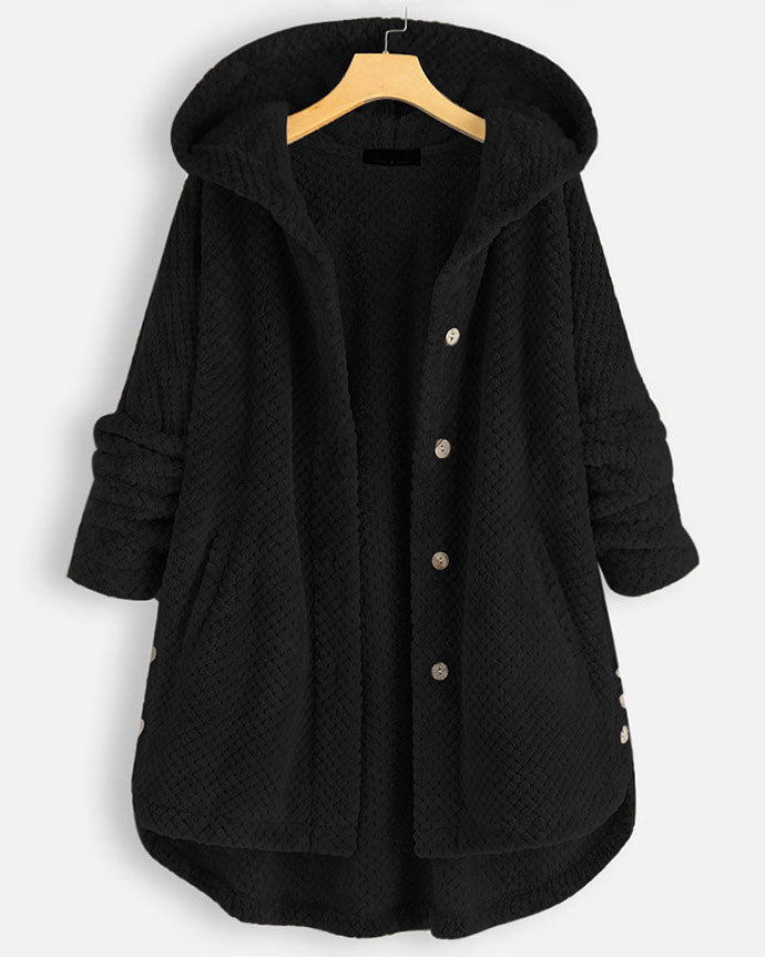 Abgerundeter Saum Kapuzen Sweatshirtjacke