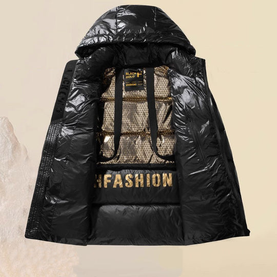 Unisex Glänzender Steppparka mit metallic‑Innenfutter und Tragegurten Shop Nory