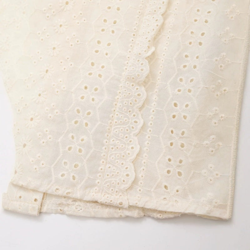 Damen Broderie Anglaise Baumwollbluse mit Rüschenbesatz und Ballonärmeln Shop Nory