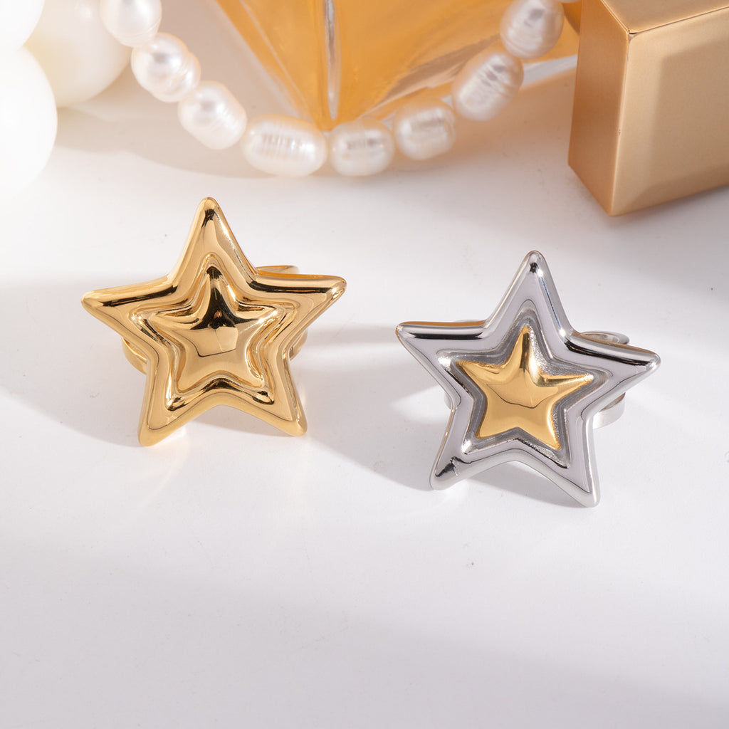 Damen verstellbarer Ring in Sternform aus Edelstahl Shop Nory