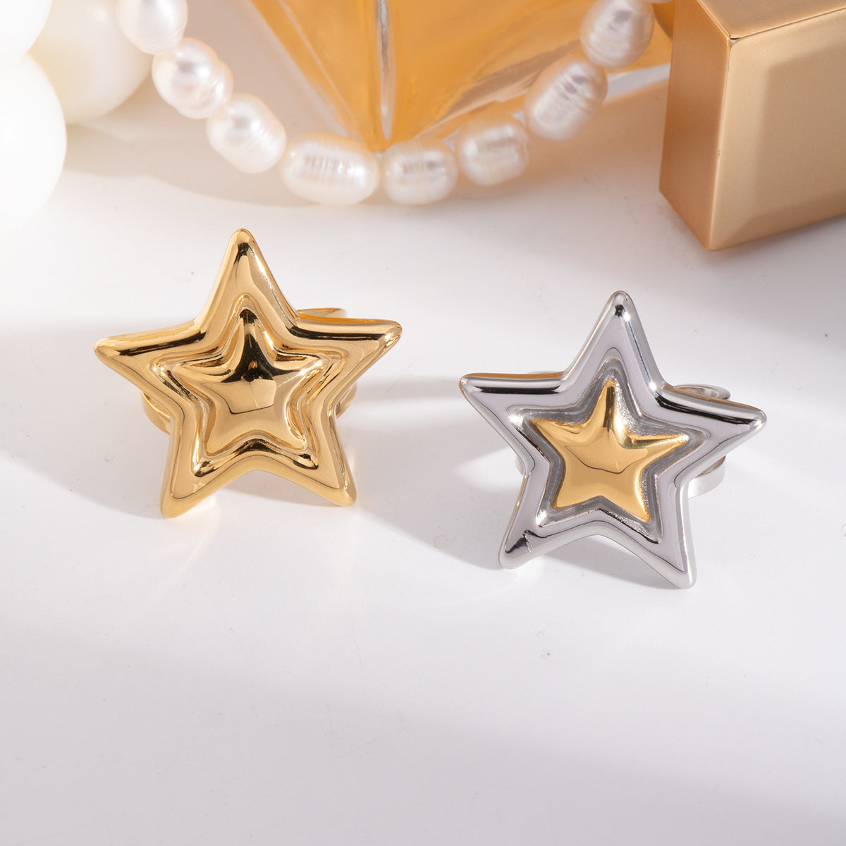 Damen verstellbarer Ring in Sternform aus Edelstahl Shop Nory
